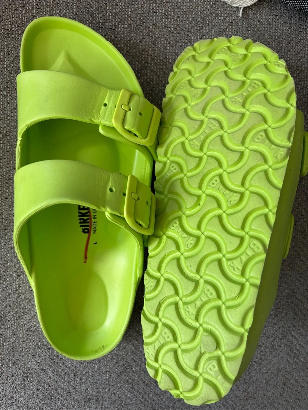 Birkenstock Kids Neon Lime Two-Strap Slide Sandals
